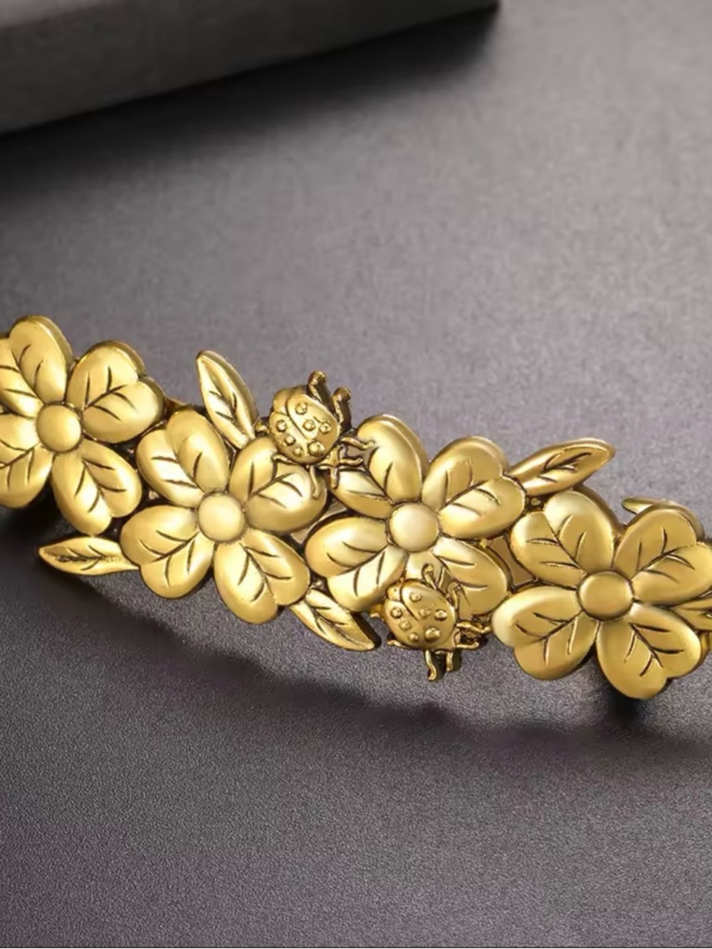Gold Floral Ladybug Hair Barrette